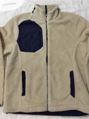 Polo Beige Sherpa Fleece Jacket with Navy Accents
